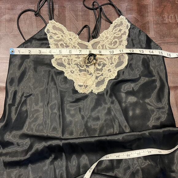 Vintage 80's Slip Dress Intimate Concepts by Terry Russo Women M Black Lace Maxi - Picture 10 of 13